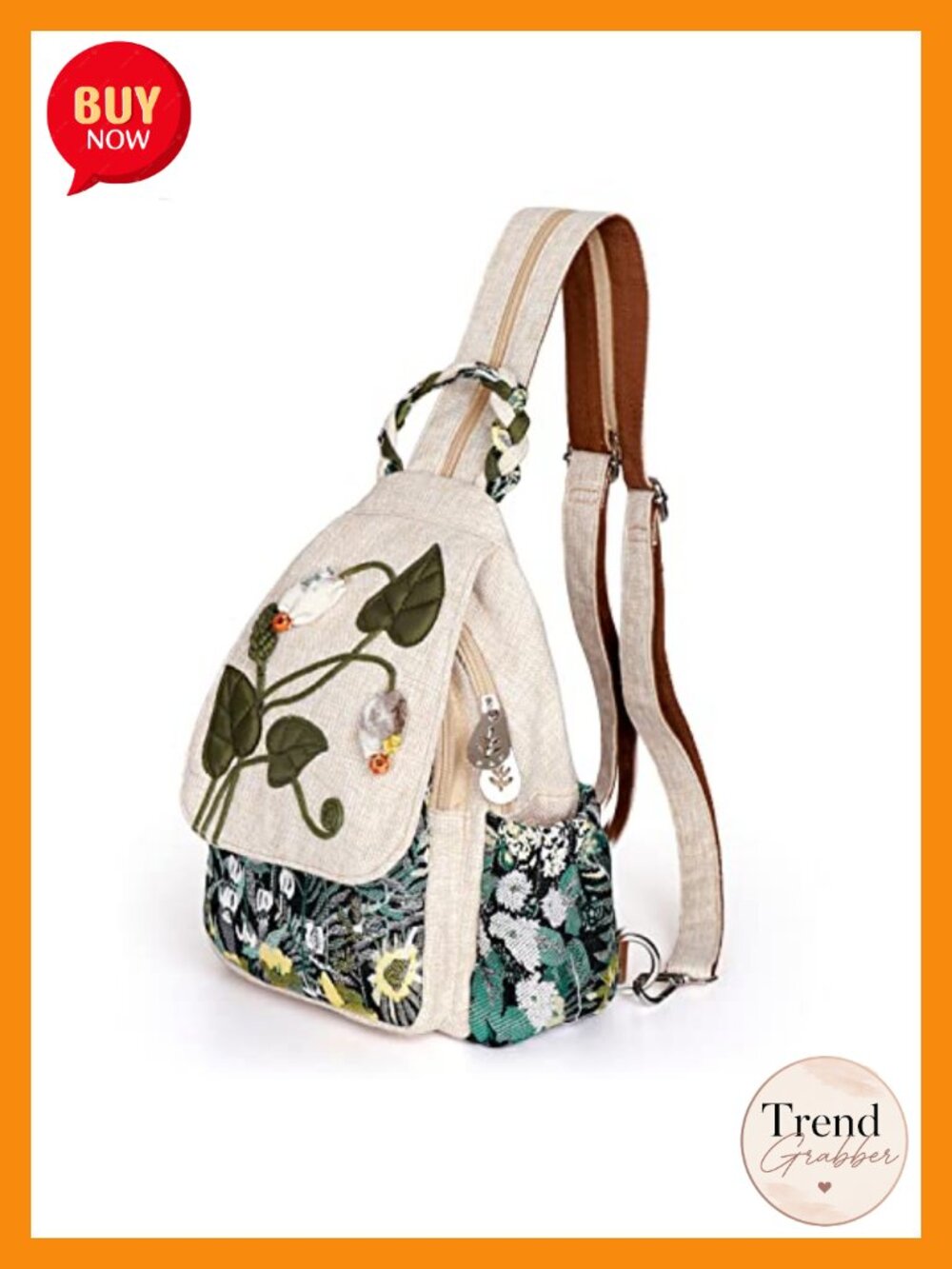 Hand Craft Artisan Convertible Canvas Sling Bag, Mini Backpack Crossbody Purse